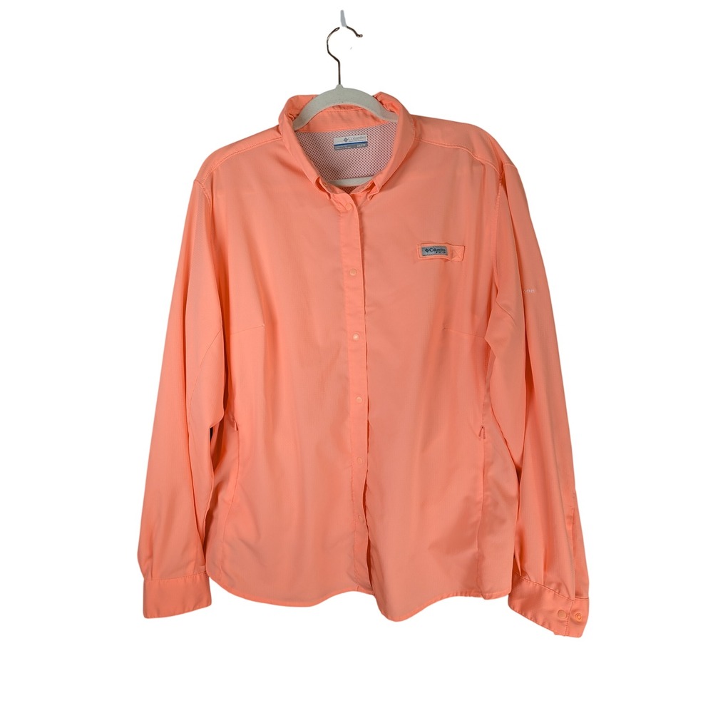 Columbia PFG Fishing Shirt Womens 2X Coral Peach Long Sleeve Omni-Shade UPF